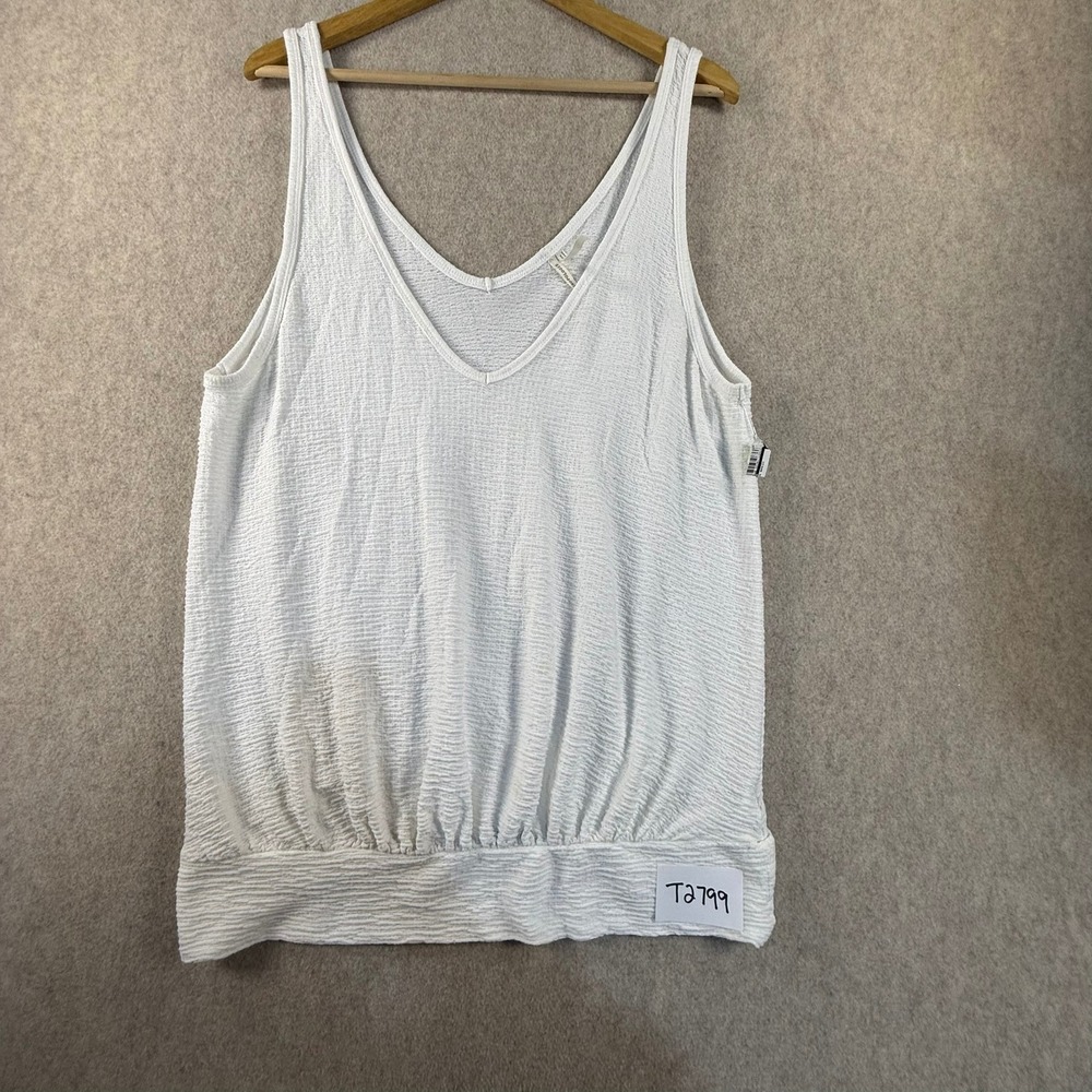 Anthropologie White Textured V-Neck Bubble Hem Tank Top Large NEW